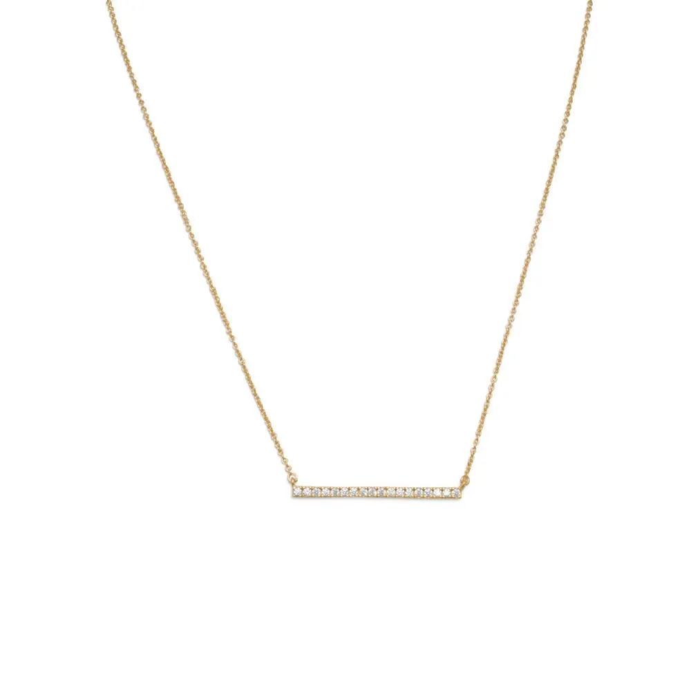 16"   2" 14 Karat Gold Plated CZ Bar Necklace
