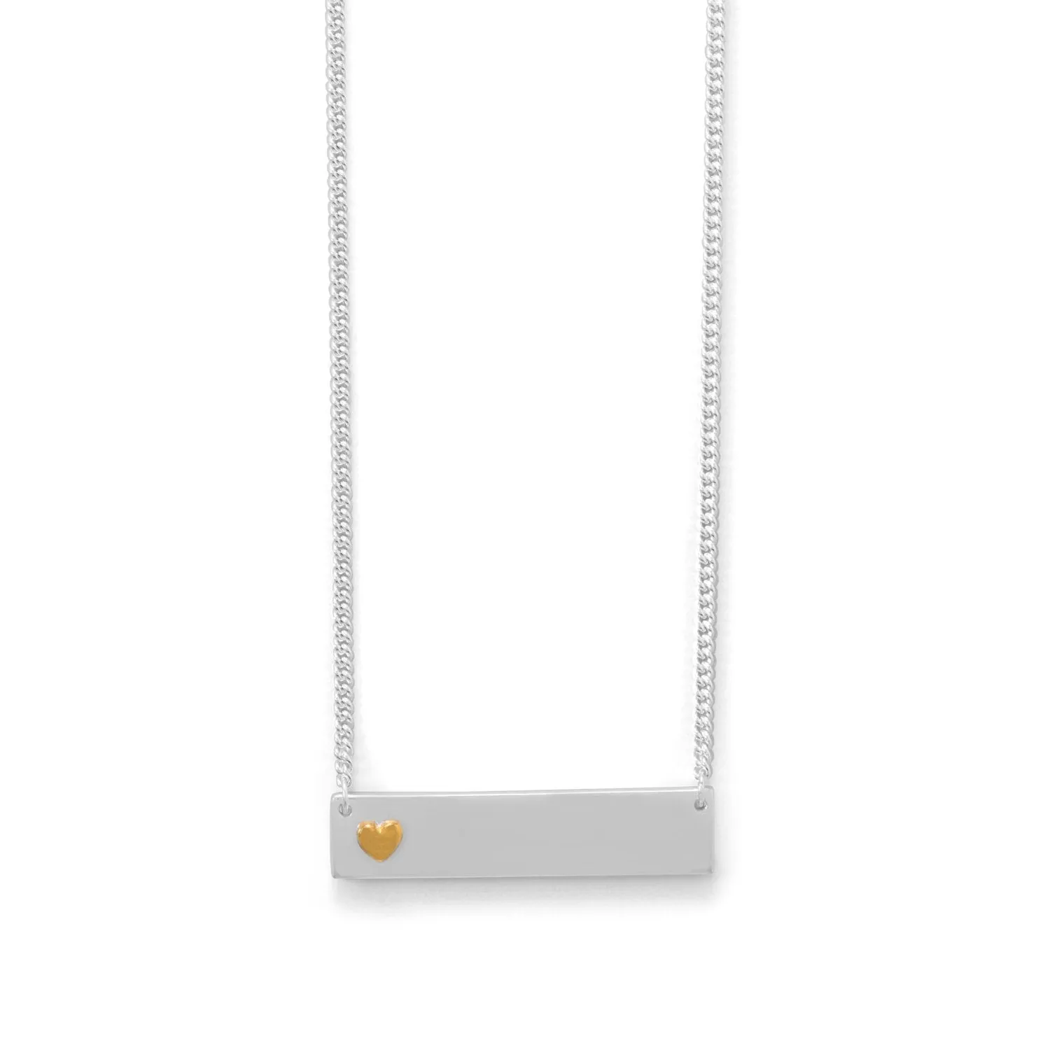 16"   2" Bar Necklace With 14 Karat Gold Plated Heart