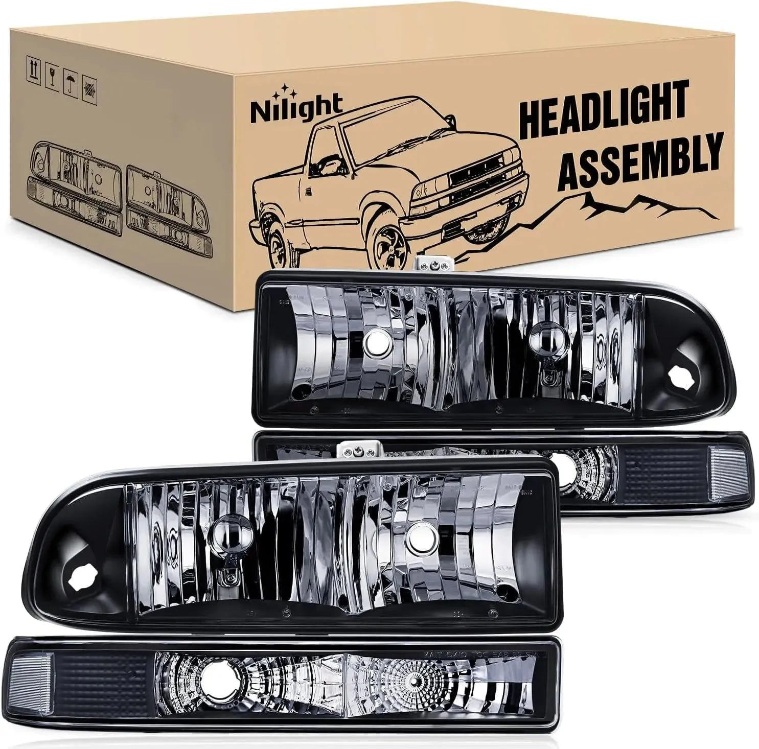 1998-2005 Chevy Blazer S10 Pickup Headlight Assembly Black Case Clear Reflector