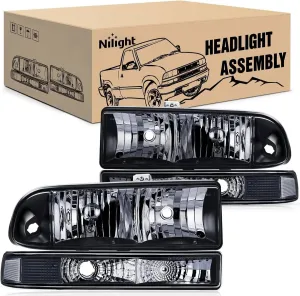 1998-2005 Chevy Blazer S10 Pickup Headlight Assembly Black Case Clear Reflector
