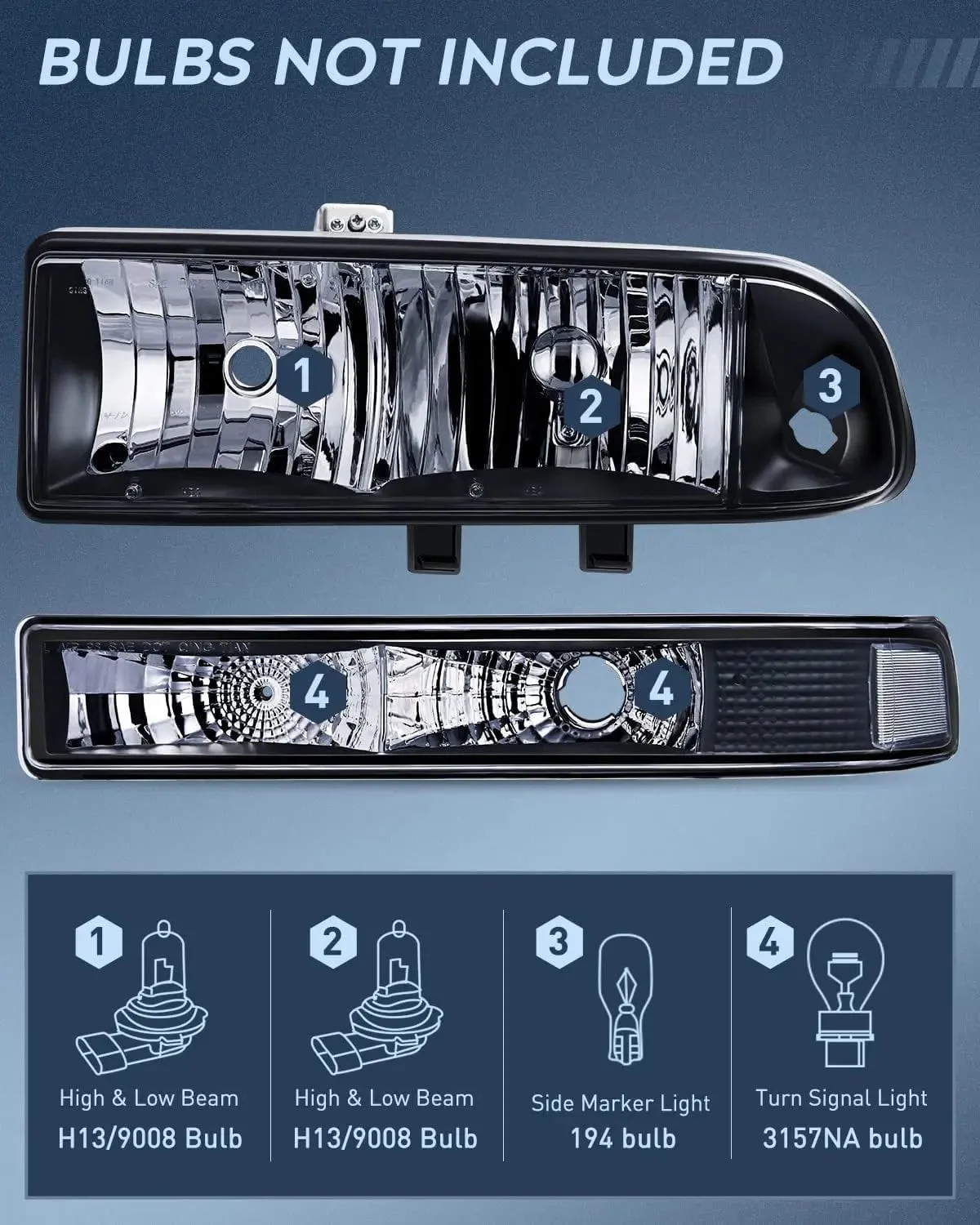 1998-2005 Chevy Blazer S10 Pickup Headlight Assembly Black Case Clear Reflector