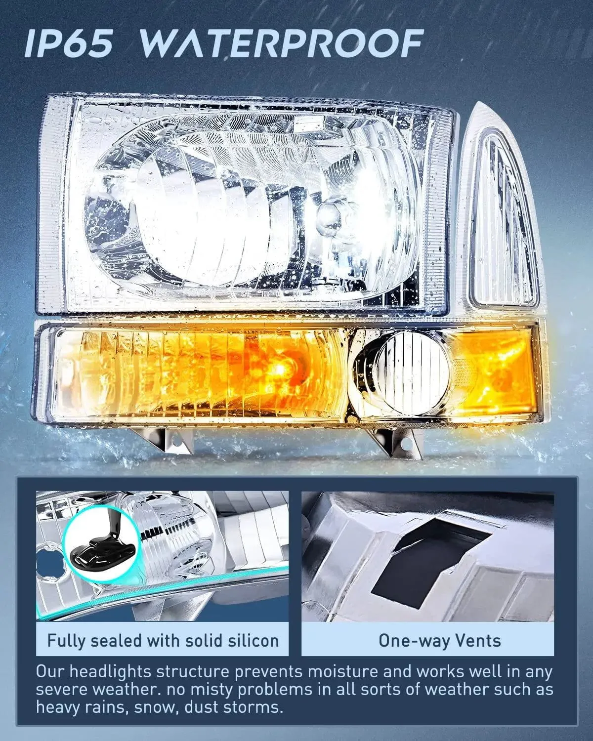 1999-2004 Ford F250 F350 F450 F550 Headlight Assembly Chrome Case Clear Reflector