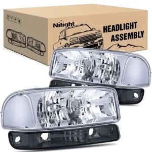 1999-2006 GMC Sierra Yukon Headlight Assembly Chrome Case Clear Reflector Smoke Lens