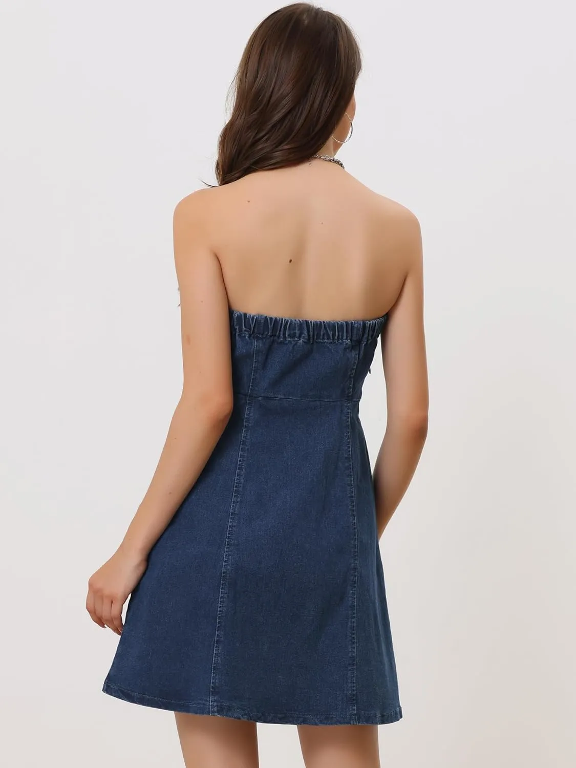 Allegra K Women's Strapless Jean Dresses Sexy Sleeveless One Piece Outfits Denim Dress