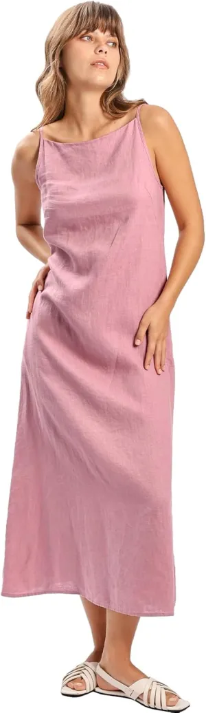 Amazhiyu Women's 100% Linen Casual Summer Sleevelesss Black Tie Maxi Dresses