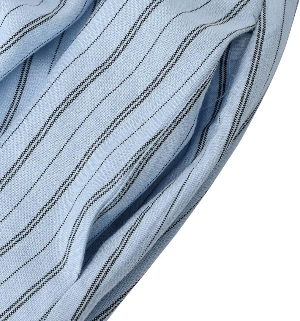 Amazhiyu Women's Linen Striped Halter Sleeveless Maxi Dresses Summer with Pockets