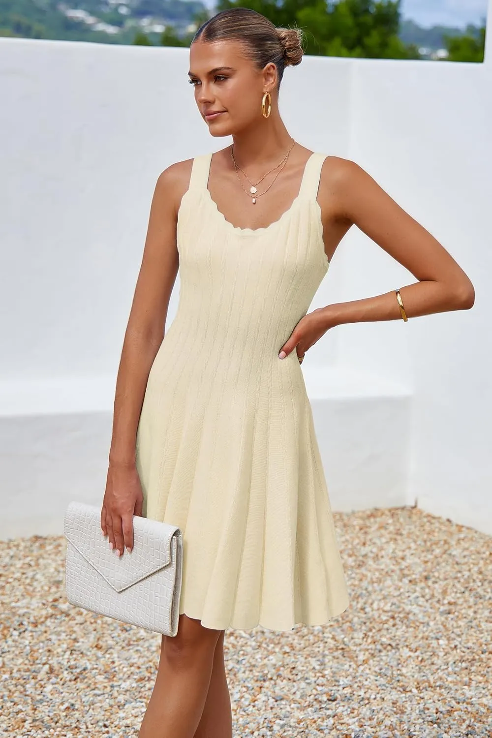 Arach&Cloz Women's 2025 Summer Dresses Knitted Sleeveless Spring Casual Flowy A Line Beach Vacation Mini Sundress