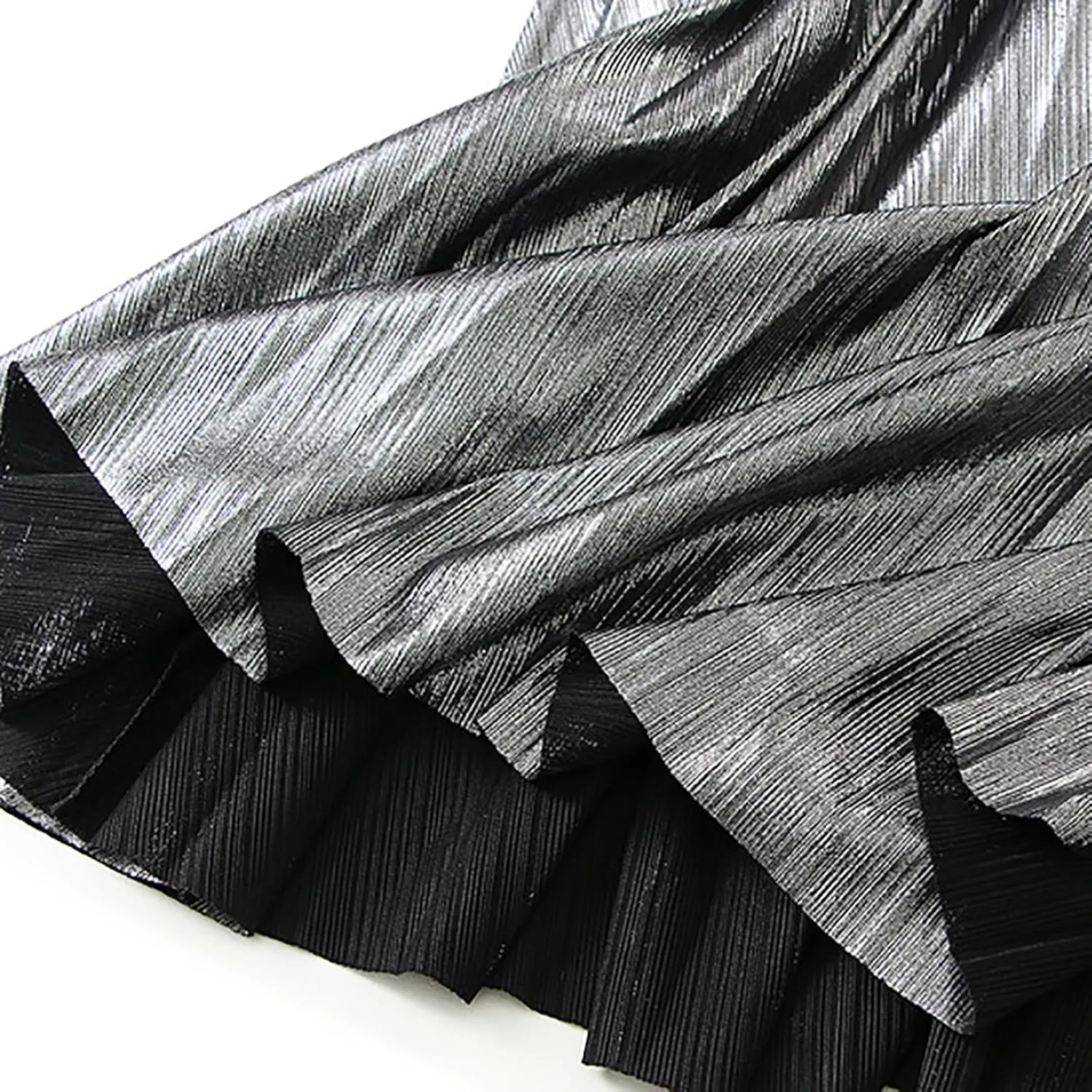 BAIMORE Women's Elegant Glitter Metallic Elastic Waist A Line Swing Accordion Pleated Midi Skirt