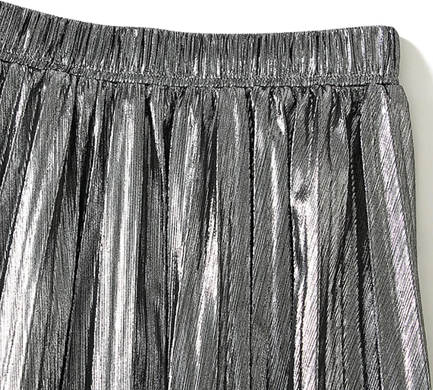 BAIMORE Women's Elegant Glitter Metallic Elastic Waist A Line Swing Accordion Pleated Midi Skirt