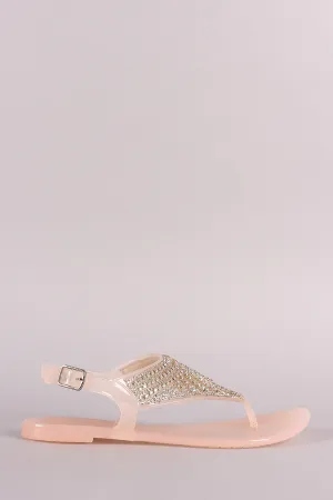 Bamboo Jeweled T-Strap Jelly Thong Flat Sandal