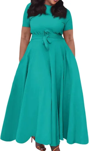BAXLIMEK Plus Size Dresses for Curvy Women,2025 Spring Elegant Trendy Print Maxi Dress Crewneck Short Sleeve Boho Dress