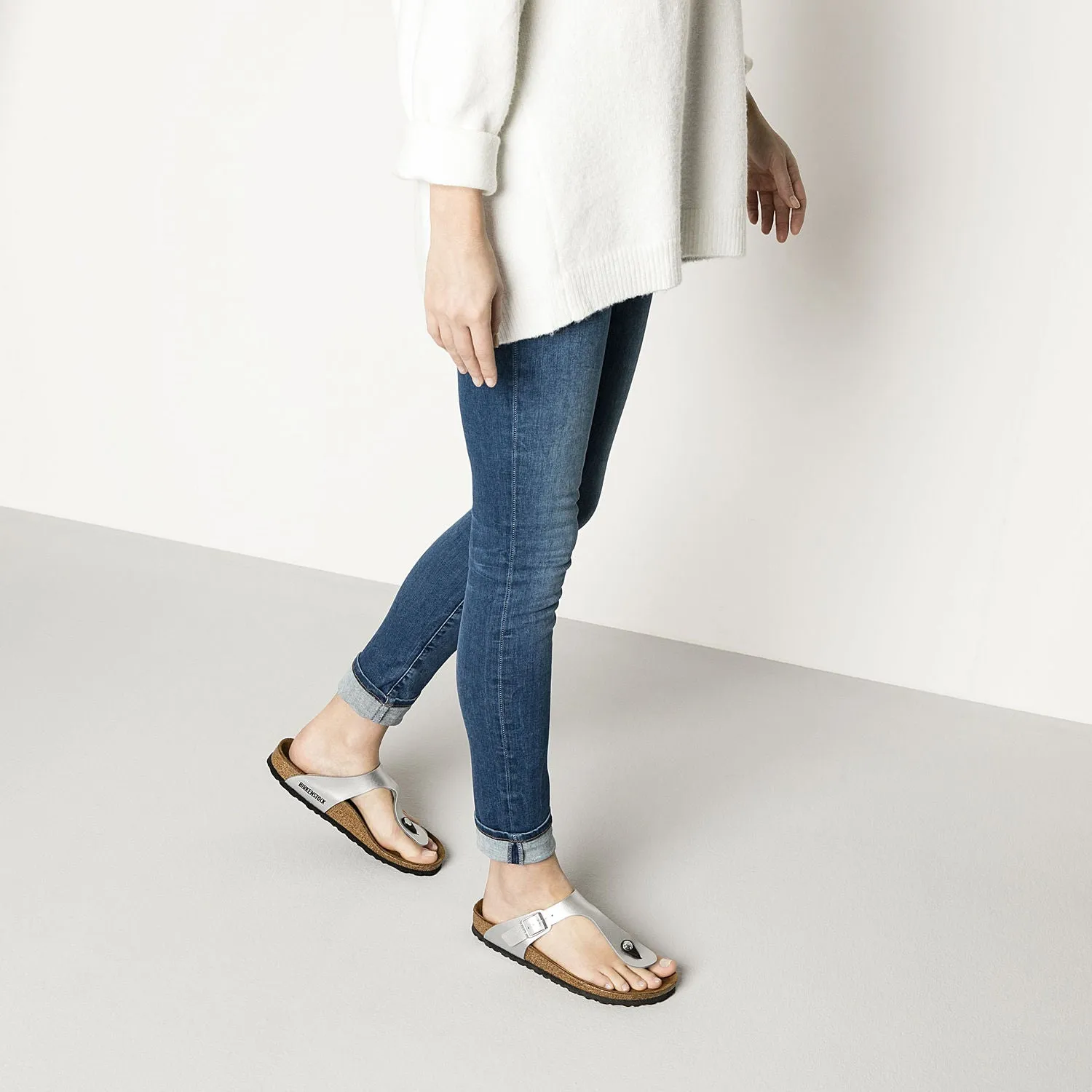 Birkenstock Gizeh BF 43851 Ladies Silver Regular Fit Arch Support Slip On Sandals