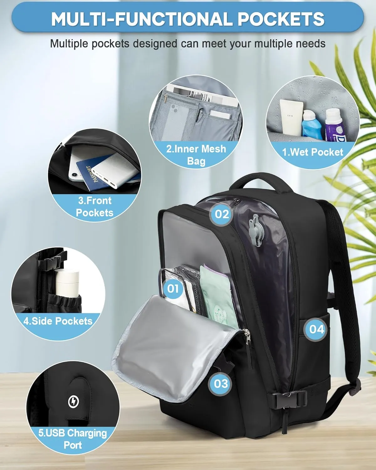 Black Vacuum Seal Compression Travel Backpack with Pump for Women Men Airback Vacpack laptop Backpacks with Shoe Compartment Vacuum Seal Packing Carry on Backpack for Airplanes College Casual Daypack