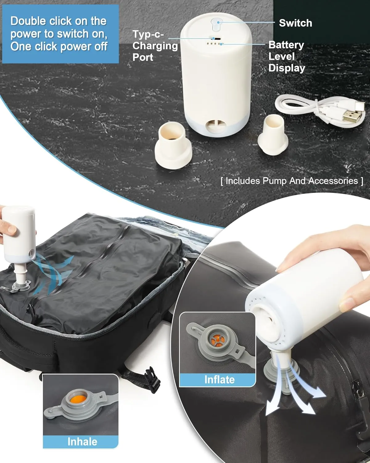 Black Vacuum Seal Compression Travel Backpack with Pump for Women Men Airback Vacpack laptop Backpacks with Shoe Compartment Vacuum Seal Packing Carry on Backpack for Airplanes College Casual Daypack