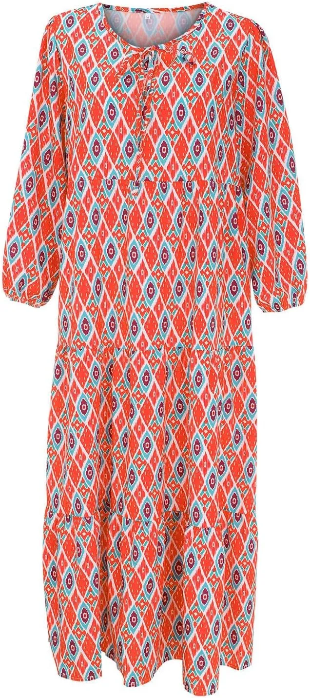 Boho Maxi Dresses for Women 2025 Summer Casual Loose Fit Long Beach Dress Half Sleeve V Neck Flowy Tiered Sundresses