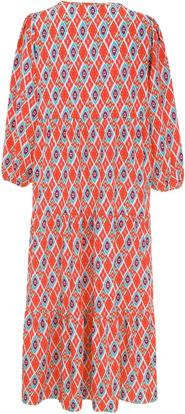 Boho Maxi Dresses for Women 2025 Summer Casual Loose Fit Long Beach Dress Half Sleeve V Neck Flowy Tiered Sundresses