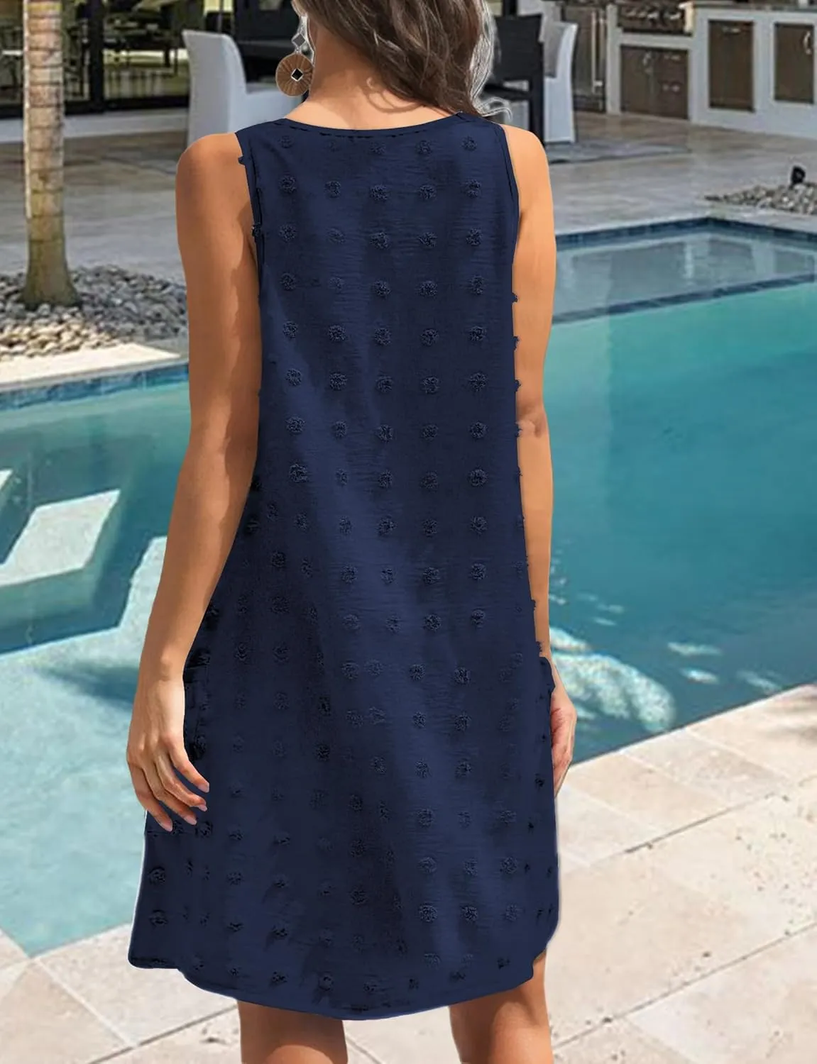 Buauty Womens Casual Sun Dresses Summer Swimsuit Swiss Polka Dot Beach Cover Up Sleeveless V Neck Tank Dress 2025 Vacation