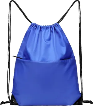 BuyAgain Drawstring Backpack Sports Water Resistant String Bag Sport Gym Sackpack for Women Men Large with Zipper, Royal