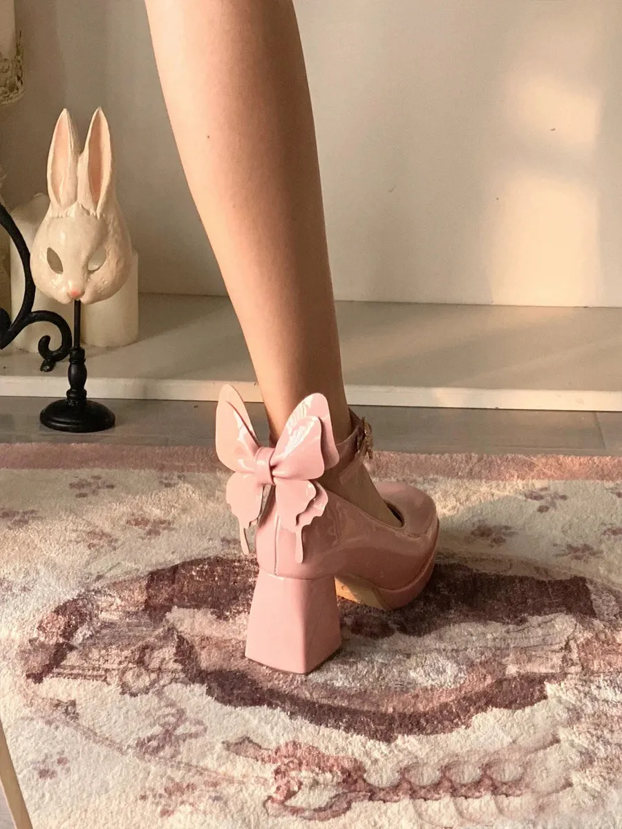 Chunky Heeled Ankle Strap Butterfly Mary Jane Pumps