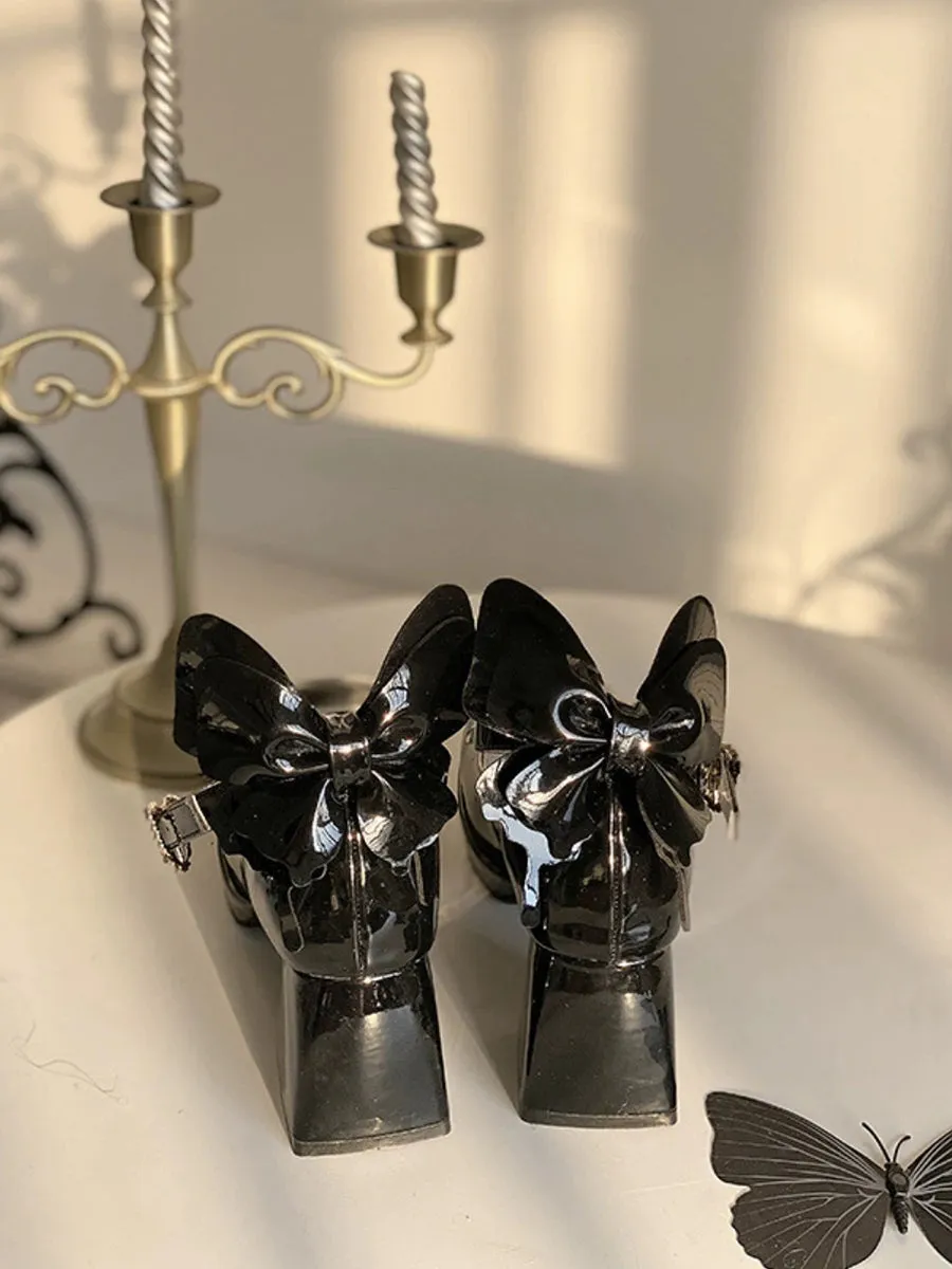 Chunky Heeled Ankle Strap Butterfly Mary Jane Pumps