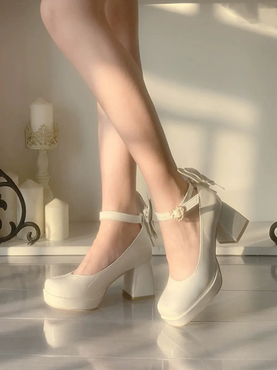 Chunky Heeled Ankle Strap Butterfly Mary Jane Pumps