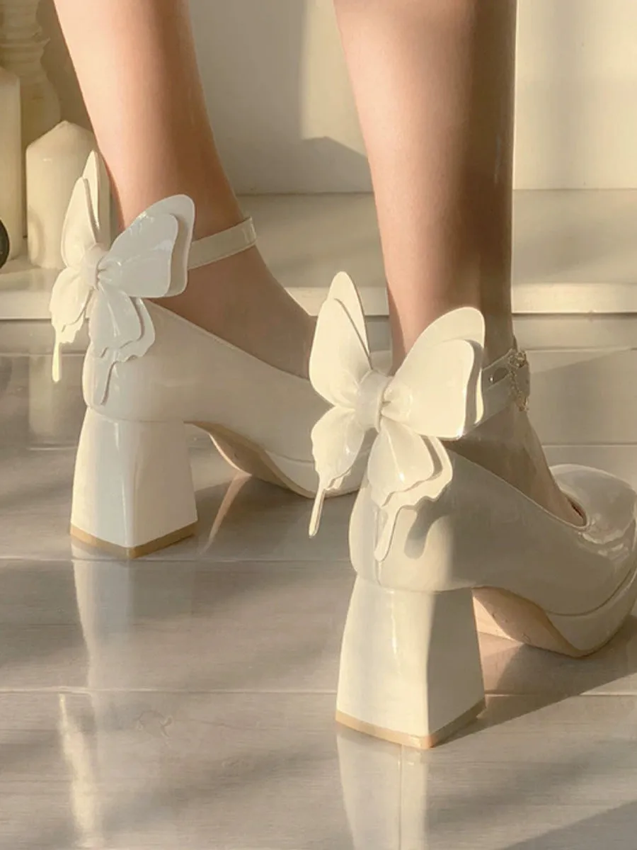 Chunky Heeled Ankle Strap Butterfly Mary Jane Pumps