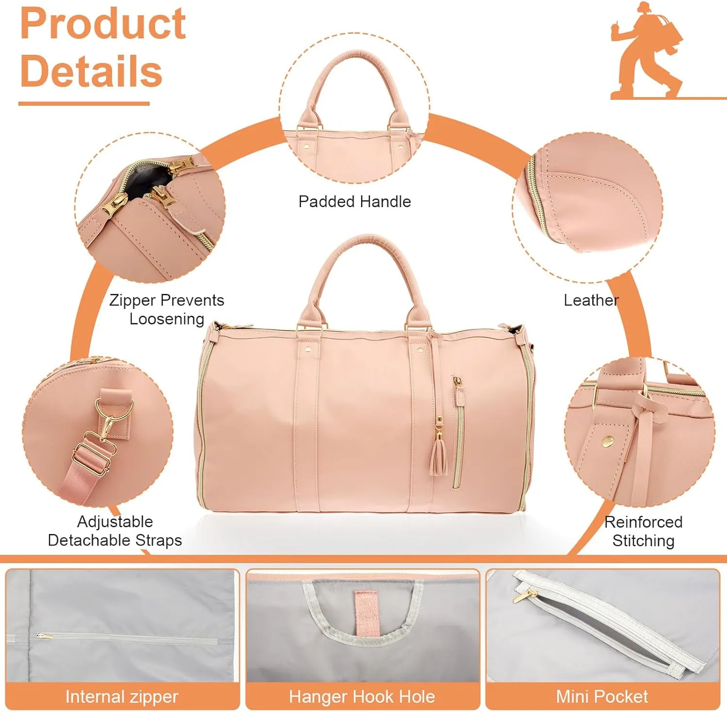 Convertible Duffel Garment Bag,Garment Duffle Bags for Travel,Weekender Bag with Shoe Pouch,Large Carry on Garment Bag for Women,2 in 1 Hanging Suitcase Suit (Pink)