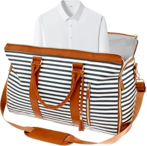 Convertible Duffel Garment Bag,Garment Duffle Bags for Travel,Weekender Bag with Shoe Pouch,Large Carry on Garment Bag for Women,2 in 1 Hanging Suitcase Suit (Royal Blue Stripe)