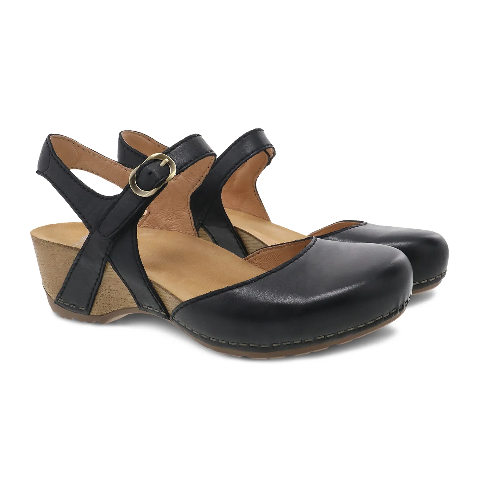 Dansko Tiffani Wedge Sandal (Women) - Black Milled Burnished