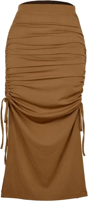 Daysskk Womens Skirts Midi Length Sweater Knit Skirt with Slit for Casual and & Work