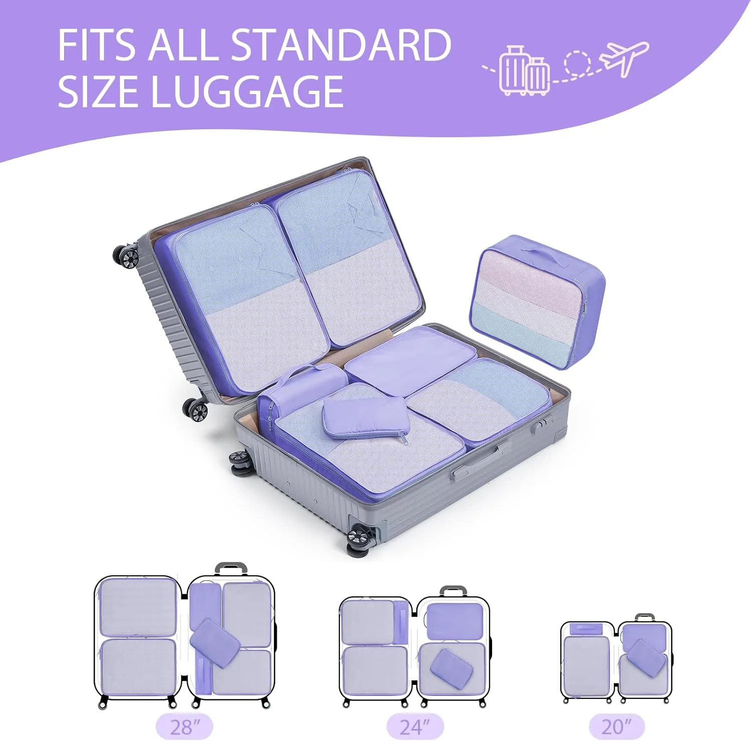 DIMJ Packing Cubes for Travel - Organizer Bags Set for Carry on Suitcase Lightweight Packing Cubes for Suitcase Cubes for luggage with Large Toiletries Bag (Purple)