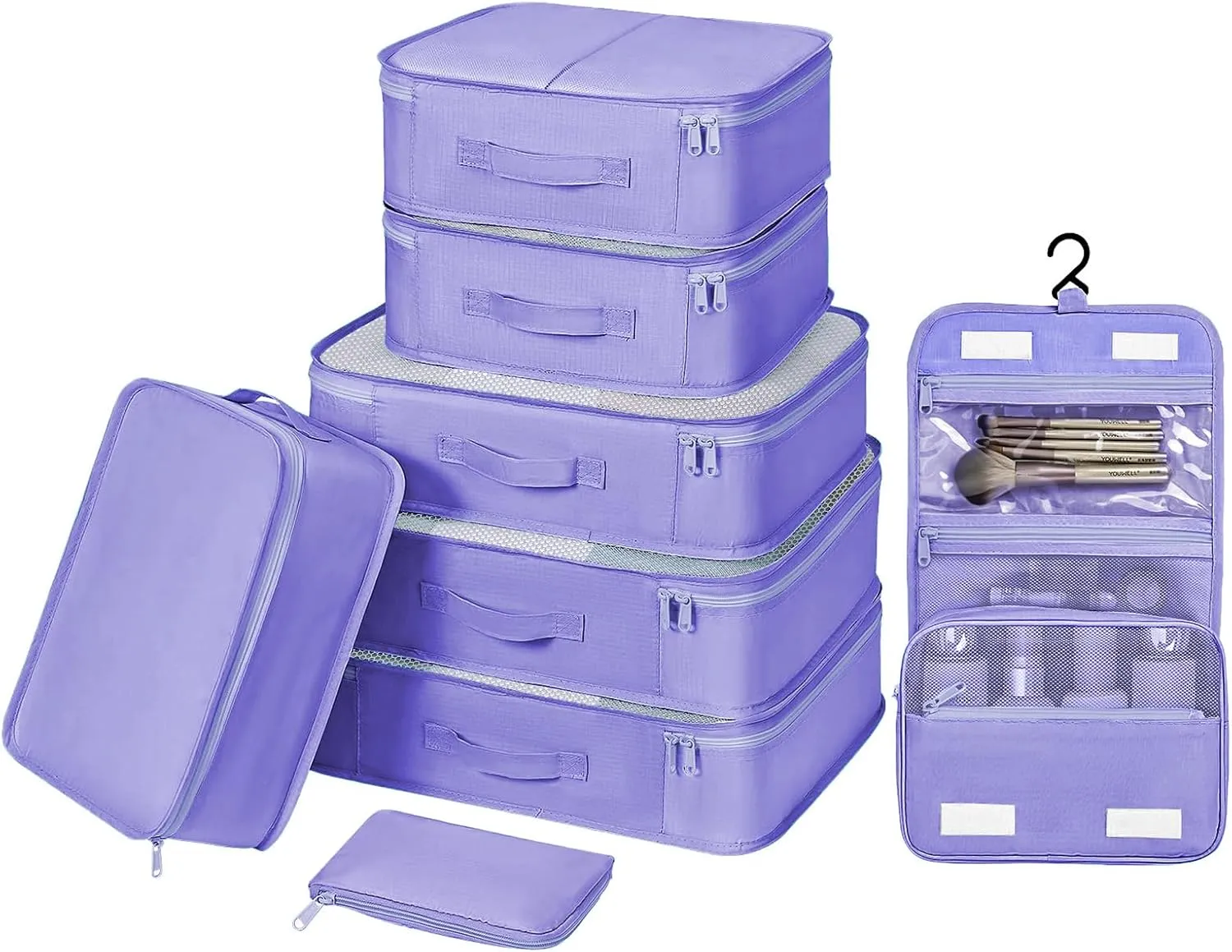 DIMJ Packing Cubes for Travel - Organizer Bags Set for Carry on Suitcase Lightweight Packing Cubes for Suitcase Cubes for luggage with Large Toiletries Bag (Purple)