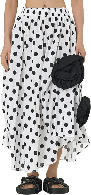 ebossy Women's 3D Floral Novelty Long Skirt Asymmetrical Pleated Summer Flowy Cotton Baggy Skirts