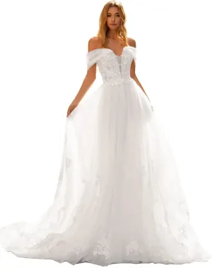 Fanciest Women's Lace Wedding Dresses for Bride 2024 Ball Gowns White