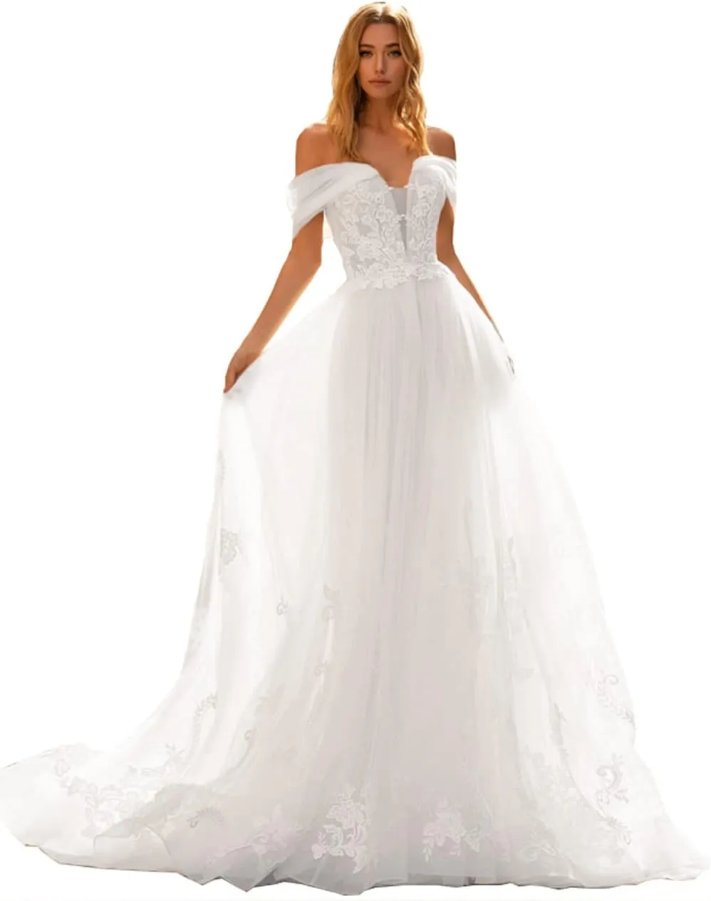 Fanciest Women's Lace Wedding Dresses for Bride 2024 Ball Gowns White