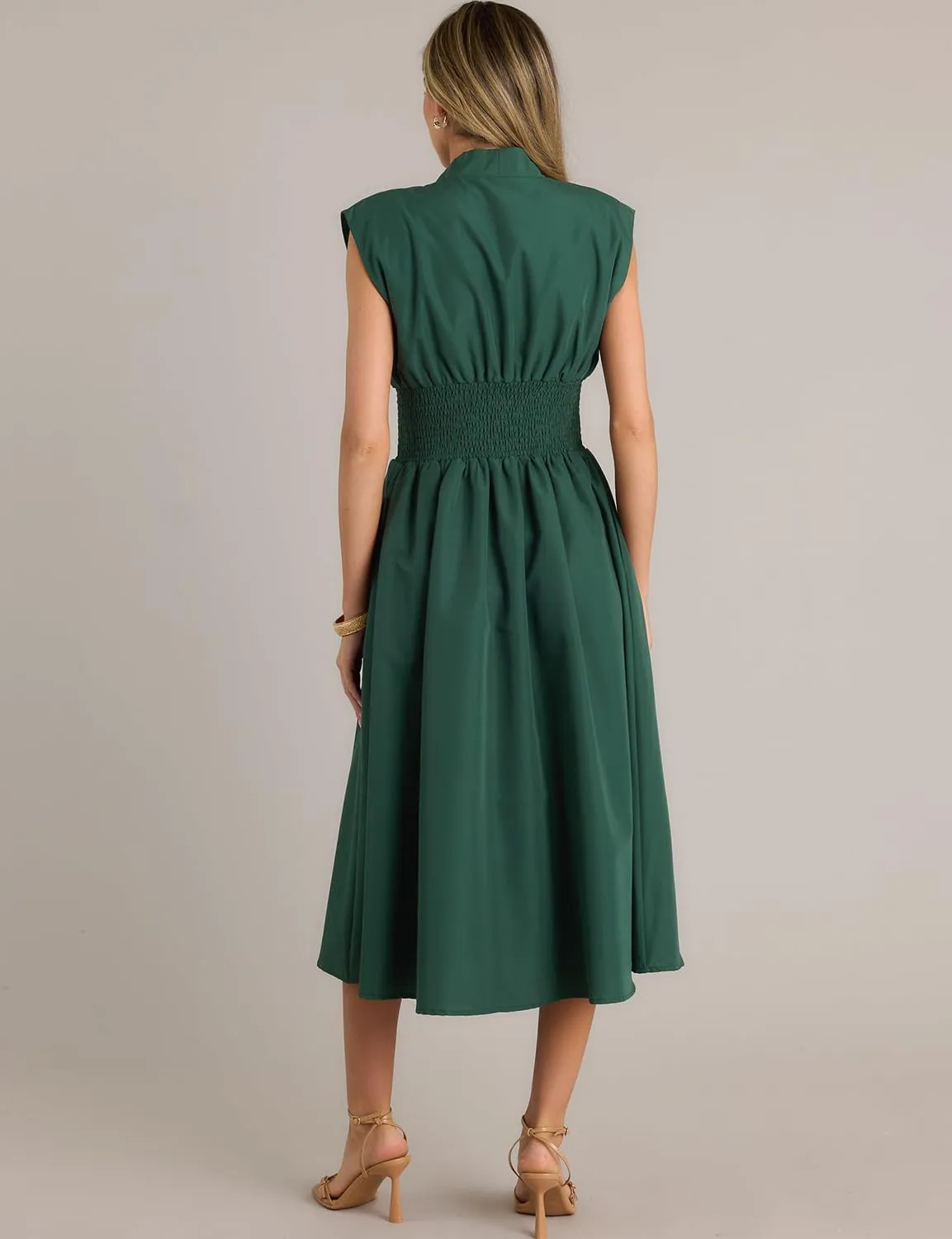 FANCYINN Summer Casual Womens Maxi Dress Sleeveless V Neck Waist Aline Front Zipper High Slit Flowy Long Dress Pockets