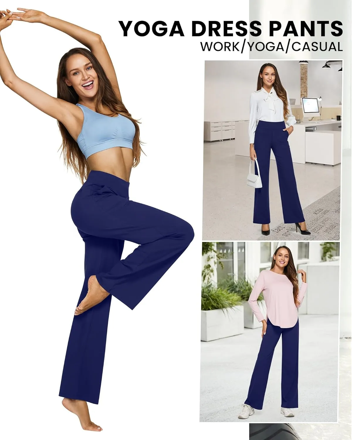 G4Free Yoga Pants Women Wide Leg Pants with Pockets High Waist Stretch Dress Casual Sweatpants Petite/Regular/Tall