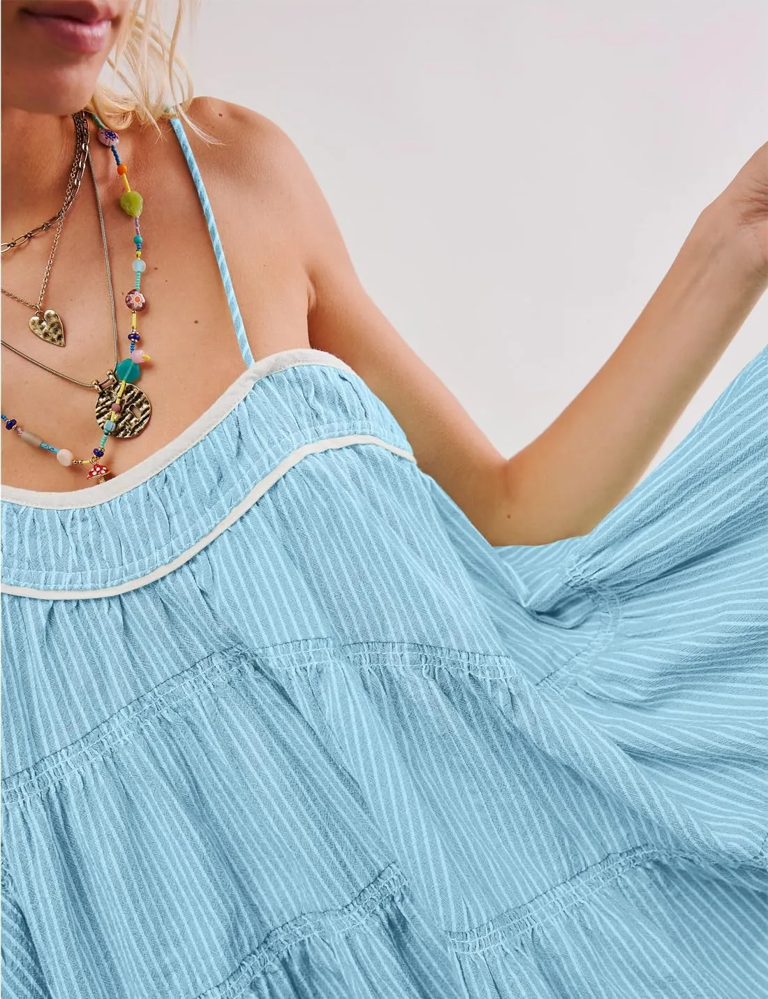 Gacaky Women's Summer Mini Dress Casual Loose Sleeveless Adjustable Straps Swing Mini Dress