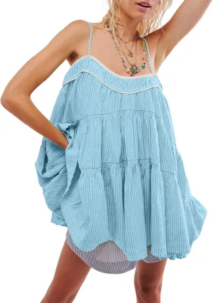Gacaky Women's Summer Mini Dress Casual Loose Sleeveless Adjustable Straps Swing Mini Dress