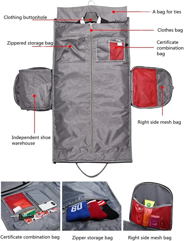 Garment Bag for Business Travel Convertible Suit Bag Travel Duffel Bag Carry on Garment Bag 2 in 1 Weekender Bag for Men (Black), Gray