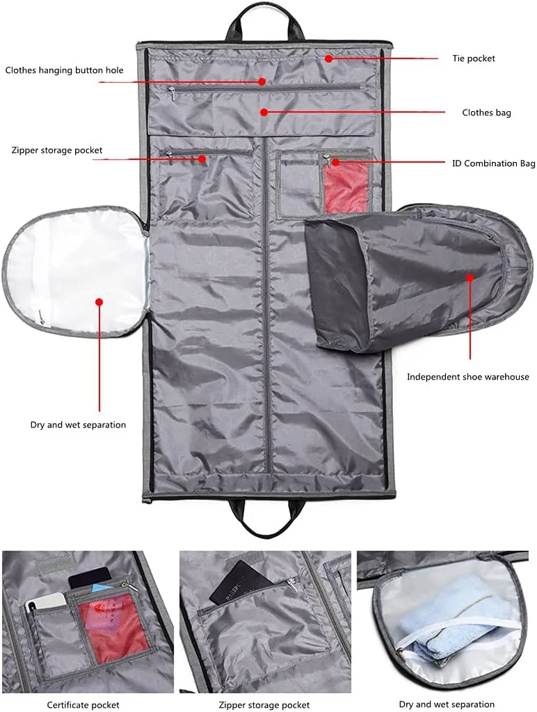 Garment Bags for Business Travel Convertible Travel Duffel Bag Carry on Garment Bag 2 in 1 Weekender Suit Bag for Men Women (Grey), Black