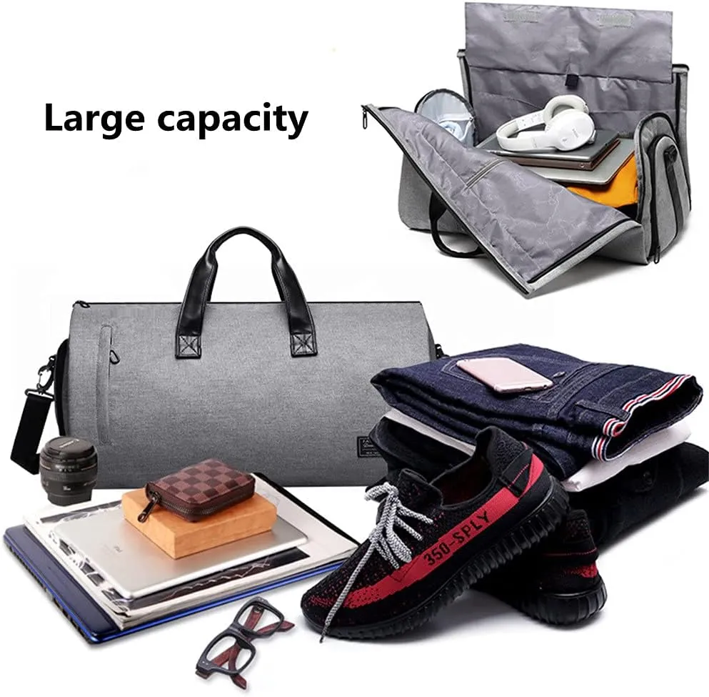 Garment Bags for Business Travel Convertible Travel Duffel Bag Carry on Garment Bag 2 in 1 Weekender Suit Bag for Men Women (Grey), Gray