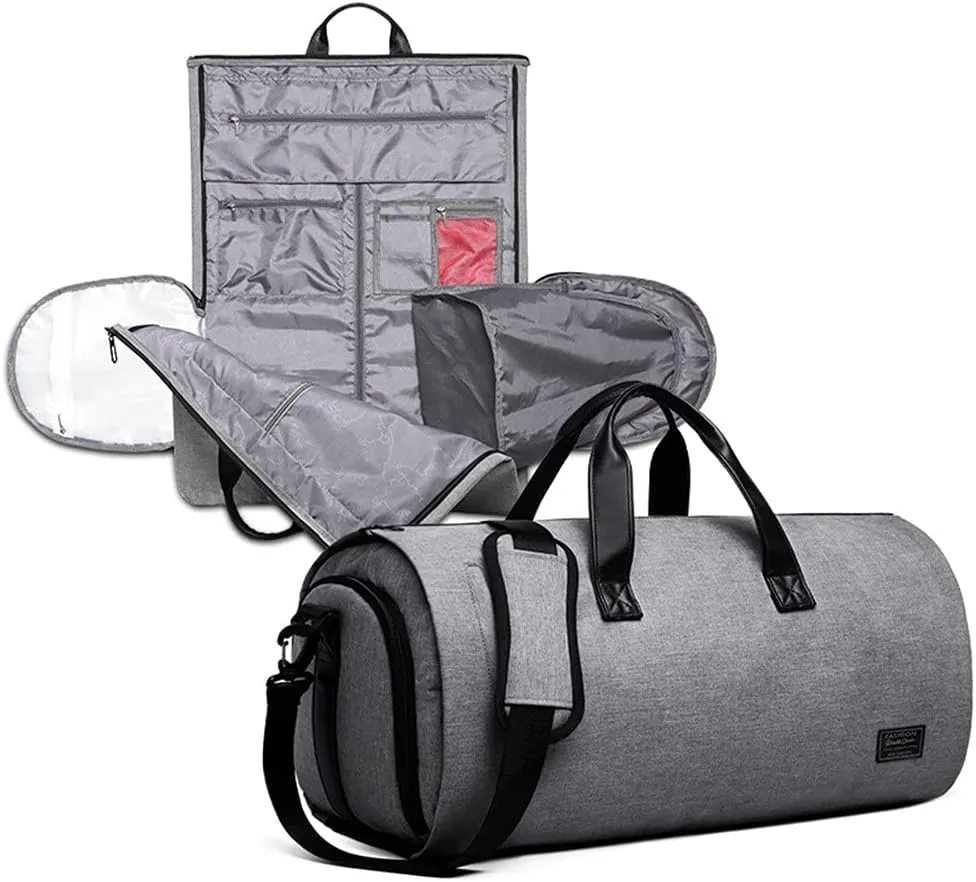 Garment Bags for Business Travel Convertible Travel Duffel Bag Carry on Garment Bag 2 in 1 Weekender Suit Bag for Men Women (Grey), Gray