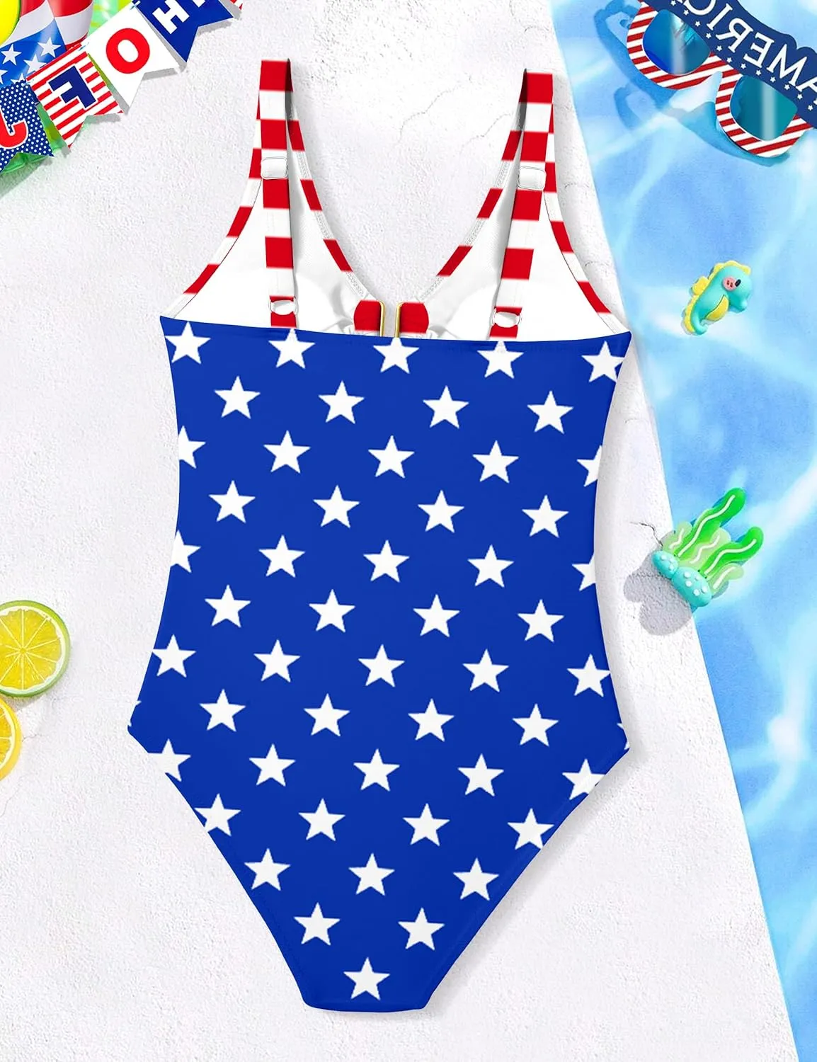 Girls Swimsuit Ruched V Neck One Piece Bathing Suit with Adjustable Straps Solid Color Girls' Swimwear 9-16T