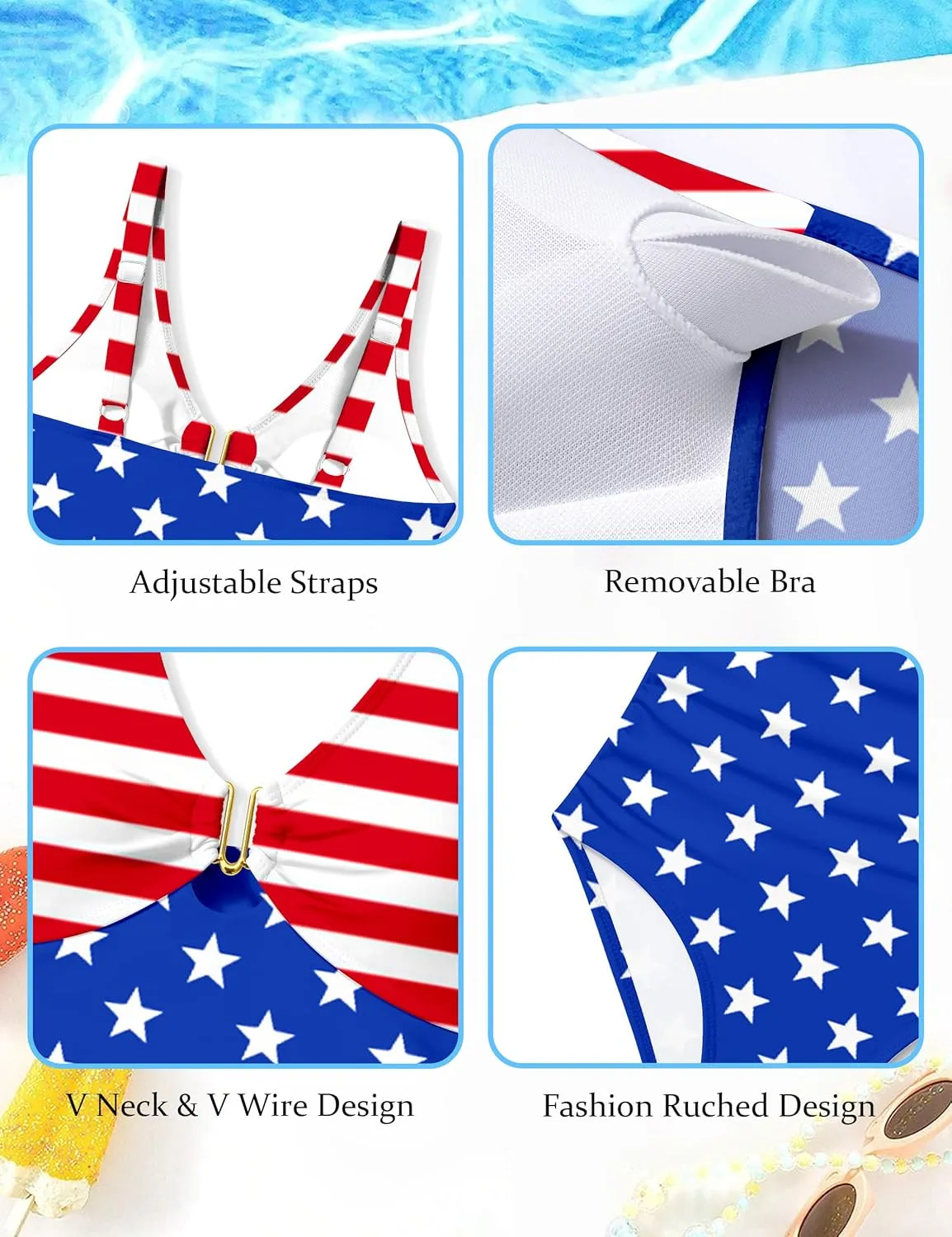 Girls Swimsuit Ruched V Neck One Piece Bathing Suit with Adjustable Straps Solid Color Girls' Swimwear 9-16T