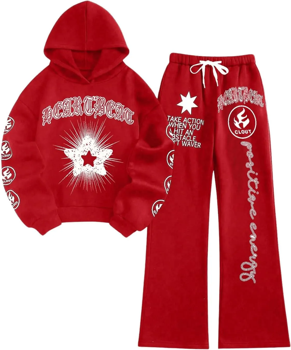 GORGLITTER Women's Letter Star Graphic Sweatsuit 2 Piece Long Sleeve Hoodie Drawstring Waist Sweatpants Set