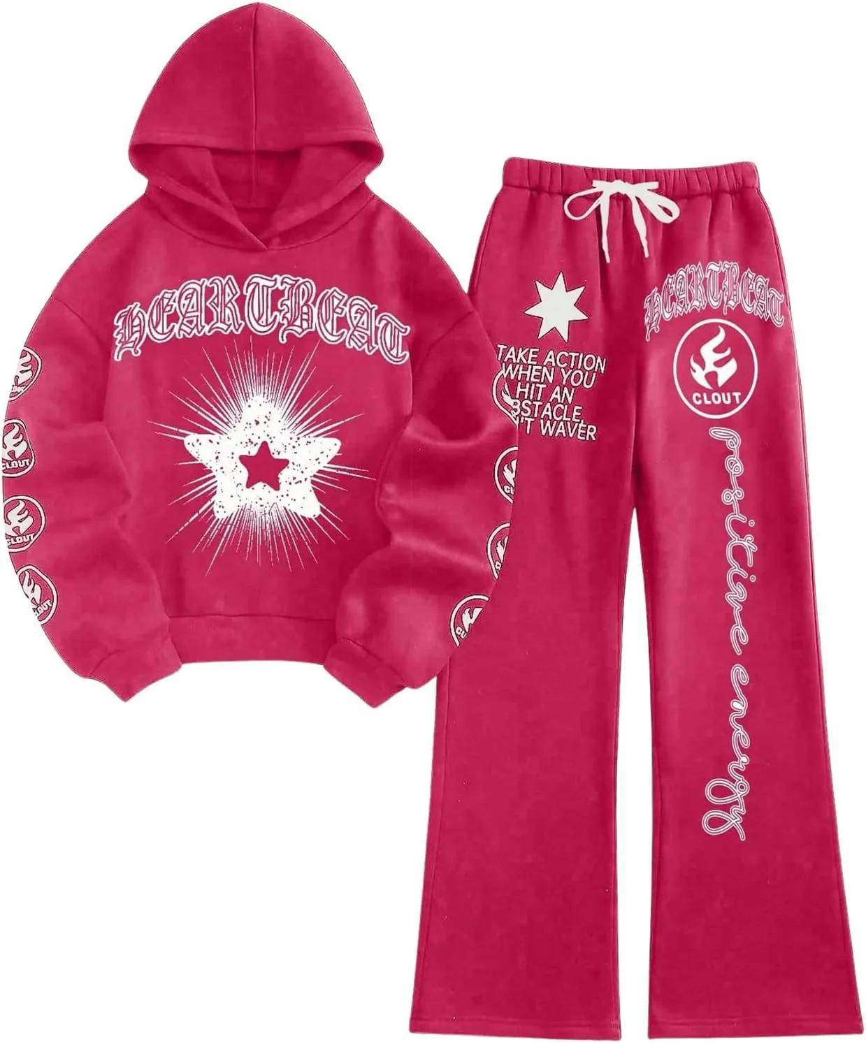 GORGLITTER Women's Letter Star Graphic Sweatsuit 2 Piece Long Sleeve Hoodie Drawstring Waist Sweatpants Set