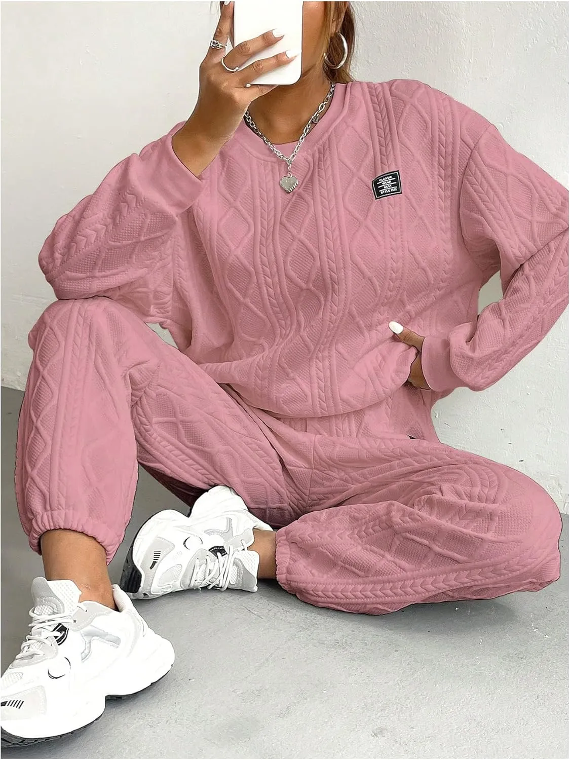 GORGLITTER Women's Sweatsuit 2 Piece Outfit Plain Oversized Crewneck Sweatshirt and Sweatpants Set