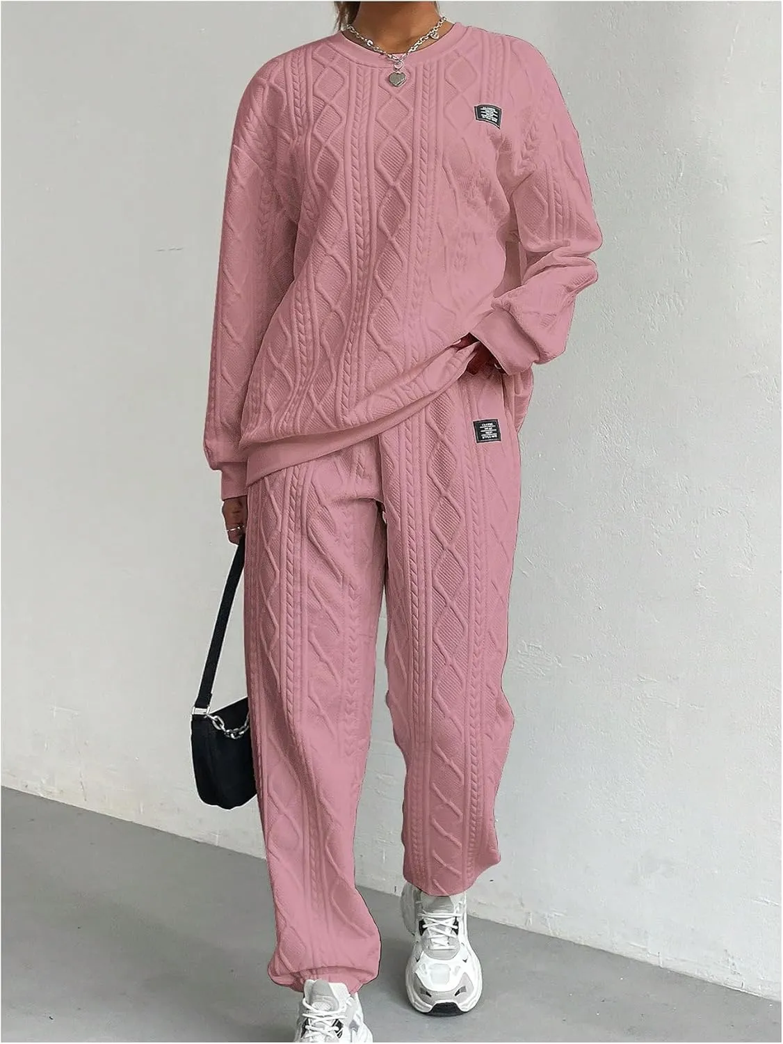 GORGLITTER Women's Sweatsuit 2 Piece Outfit Plain Oversized Crewneck Sweatshirt and Sweatpants Set