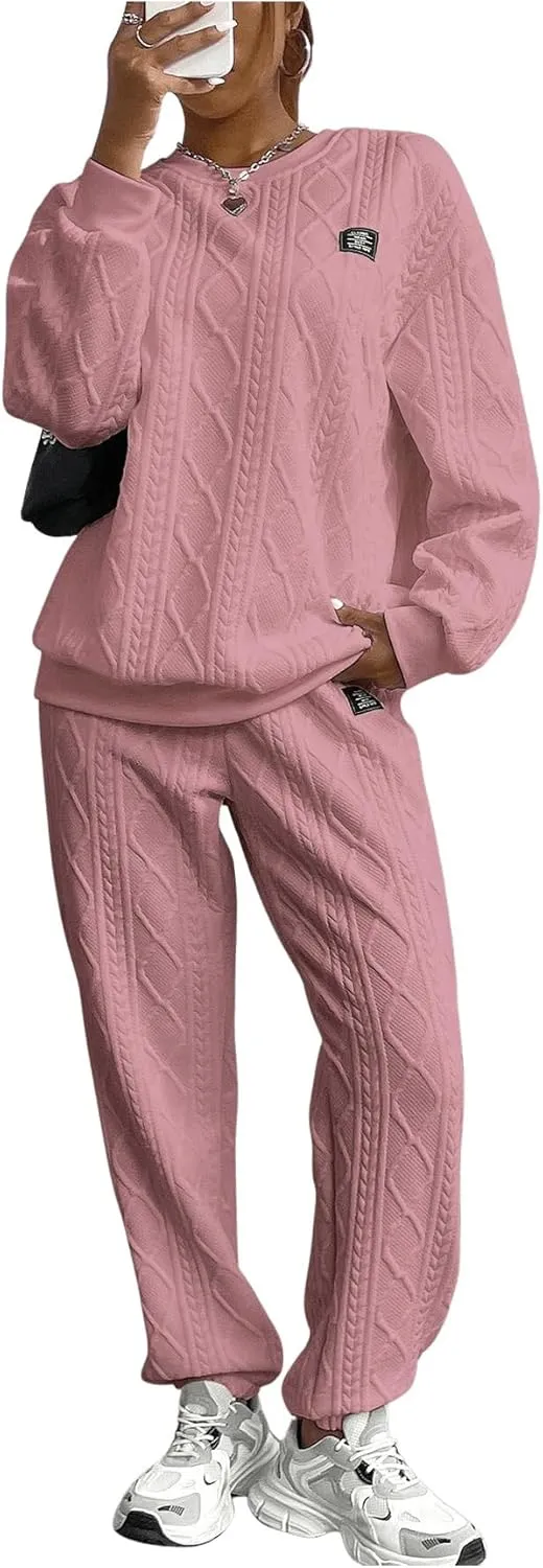 GORGLITTER Women's Sweatsuit 2 Piece Outfit Plain Oversized Crewneck Sweatshirt and Sweatpants Set